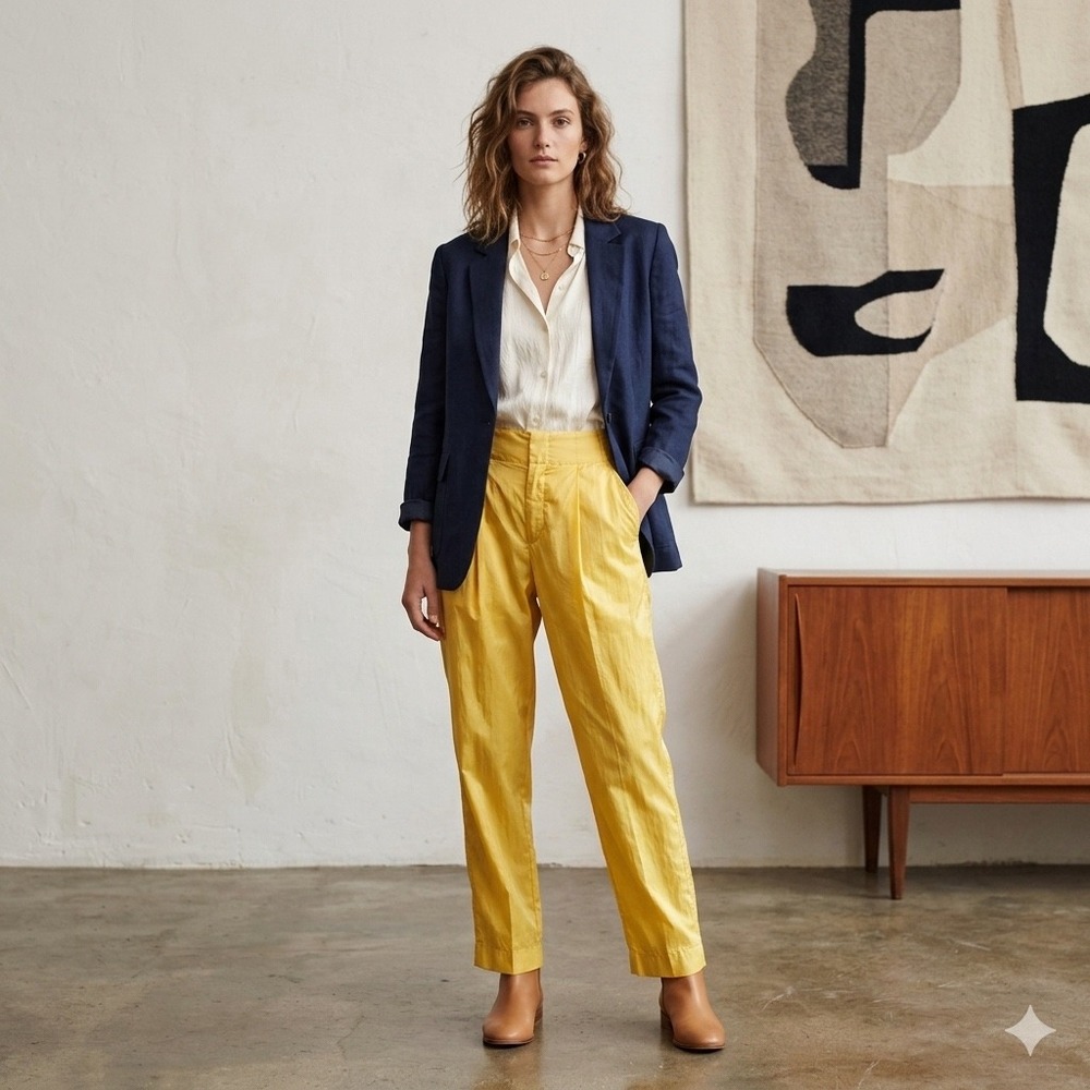Isabel Marant Women‎ Size 42 Yellow Kyles Polyamide Silk Taffeta Tapered Pants
